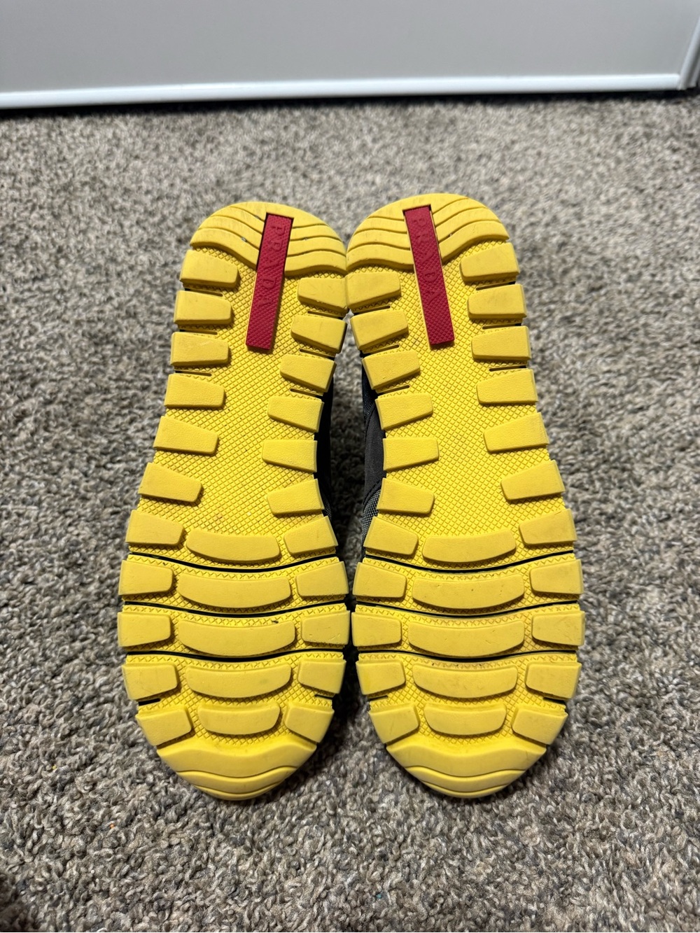Prada Men’s Camouflage Runner Sneakers in Gray, Olive & Yellow - Picture 6 of 8